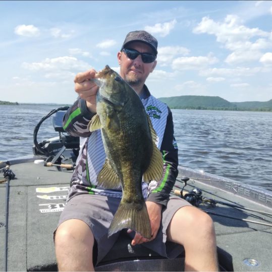 Bagley Pro Noah Schultz with a 3 lb. 13 oz Mississippi River Smallmouth