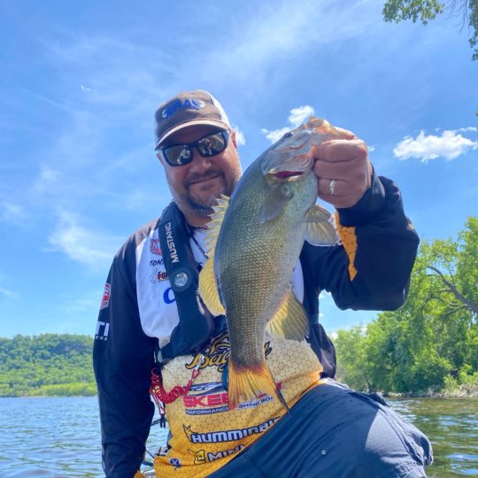 Bagley Pro Tony Hatten with a smallmouth bass